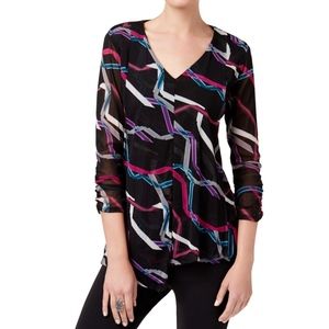 Alfani Draped Blouse Multi color Funky M 123